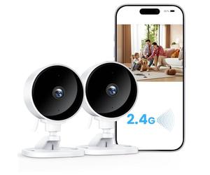 WOLFANG Telecamera WiFi Interno, Videocamera Sorveglianza 1080P, Visione Notturna, Audio Bidirezionale, Notifiche Con Sensore di Movimento, scheda SD e archiviazione Cloud, 360°, confezione da 2