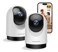 WOLFANG WS03 Lot de 2 Caméras de Surveillance WiFi Intérieure 2K 3MP, PTZ 360° avec Suivi Automatique, Audio Bidirectionnel, Vision Nocturne, Compatible avec Alexa & Google Home