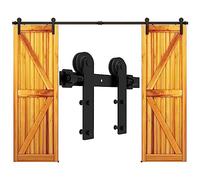 WOLFBIRD 2.74M/9FT Kit de Quincaillerie Double Porte Coulissante, Pour Porte Coulissante Interieur en Bois Porte Suspendue Poulie de Rail(Noir)