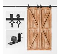 WOLFBIRD 2.74M/9FT Kit de Quincaillerie Porte Coulissante, pour Porte Coulissante à Double Porte,Ensemble Industriel Porte Suspendue Poulie de Rail(Noir)
