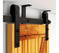 WOLFBIRD 213cm (7FT) WOLFBIRD Kit de Rail de Porte Coulissante Kit de Rail de Suspension de Plafond en Forme de L,Pour Porte Coulissante Interieur en Bois Simple(Noir)