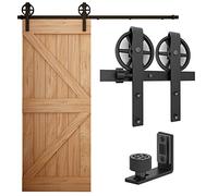 WOLFBIRD Kit complet de ferrures pour porte coulissante de 203 cm avec guide au sol réglable, style grande roue en noir