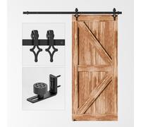 WOLFBIRD Kit de Quincaillerie Porte de Grange 367cm-12FT Kit de Rail Pour Système Porte Coulissante Avec Guide de Plancher Réglable Pour Porte en Bois
