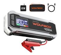 WOLFBOX Booster Batterie Voiture 4000A, Démarreur de Batterie Portable 24000mAh (Moteur Essence 10L et Diesel 10L), 12V Jump Starter avec Chargeur Rapide 65W, Écran LCD, lumière LED