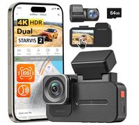WOLFBOX Caméra embarquée X5 Duo 4 K + 2,5 K avec Anti-tremblement, Starvis 2 HDR Avant et arrière avec GPS Wi-FI 5,8 GHz, Carte 64 Go, Commande vocale et écran Tactile, IMX678+IMX675