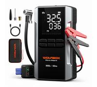 WOLFBOX Démarreur de démarrage 3000 A avec compresseur d'air, 16 000 mAh et 160 psi, batterie portable de voiture avec charge rapide de 65 W, batterie 12 V (moteur diesel à essence 8 L, 6 L) avec