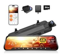 WOLFBOX G930 10" Dashcam Retroviseur avec 5.8GHz WiFi, 4K Dash Cam Avant et Arrière avec WDR, Rétroviseur à écran Tactile Caméra de Recul, Moniteur de Stationnement, Carte 64GB et GPS Inclus