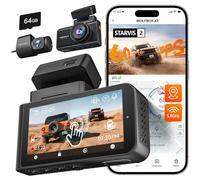 WOLFBOX Starvis IMX675 X3 Caméra embarquée 5MP 2,5K 60 FPS 2,5K + 1080P Double caméra pour Voiture Avant arrière 5,8GHz WiFi & GPS Carte 64Go Écran Tactile Capteur G Enregistrement