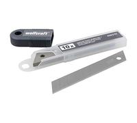 wolfcraft 10 Lames Sécables Pro 18 mm - Jeu de Lames de Rechange Acier | Épaisseur 0,5 mm, compatibles avec cutters standards, fournies avec boîte de rangement pratique, 4303000