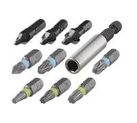 wolfcraft 2542000 1 Kit de Vissage 10 Pièces Queue 6 Pans : 1 Porte-embouts avec Aimant + 3 Fraisoirs Ø 8 10 12 Mm + 3 Embouts Pz 1-2 - 3 + 3 Embouts Tx 15-20 - 30,argent