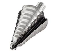 wolfcraft 2585000 1 Foret Étagé Diamètres Graduels Ø 8-14-16-18-20-22-26-28-32-35 Mm, Hss, Queue Ø 10 Mm, avec Pointe D'amorçage 3 Tranchants, Longueur Utile 52,5 Mm