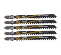 wolfcraft 2650000 Lot de 5 Lames de scie sauteuse HCS longueur dentée/75 mm pas de dents/4 mm queue en T