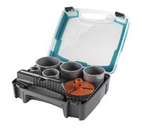 wolfcraft 3464000 - Kit Trépans Multi-lames - Pour Maçonnerie et Pierre - 5 Trépans 33 à 83 mm - Profondeur de Coupe 55 mm