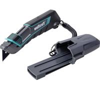 wolfcraft Cutter à lame trapèze PRO SAFETY avec étui - 4292000 - Cutter de sécurité avec étui et cordon - pratique pour l'avoir toujours à portée de main
