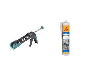 Wolfcraft 4352000 Pistolet à Cartouche Mécanique MG 200 ERGO - 310 ml & SikaSeal 108 Sanitaire Blanc, Mastic Cuisine & Salle de Bain Anti-Moisissures, joints silicone sanitaire, 300ml