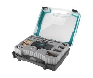 Wolfcraft 4642000 Undercover Jig - Kit d'Assemblage par Vissage Invisible | Set complet de 55 pièces pour liaisons en angle, en T et à plat, avec foret, butées et vis, dès 12mm. Art. 4642000