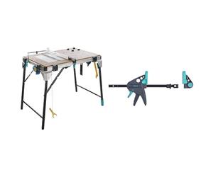 wolfcraft 6918000 - Établi Multifonction Master Cut 2600 - Etabli pour Machines & Pince d'établi Pro 65-150-W I 3036000 I À Fixer sur Toutes Les Tables avec Trous de 120 mm