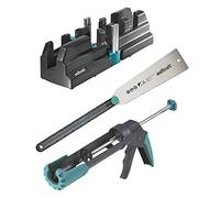 wolfcraft 6977000 - Kit "Installation de plinthes" - Scie japonaise + Pistolet à cartouches MG 200 + Fausse équerre et boite à onglets - 3 pièces
