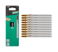 wolfcraft 8015100-10 Lames de scie sauteuse, coupe fine - Lame HCS avec queue en T - Idéale pour les panneaux de particules et le bois tendre - Profondeur de coupe 60 mm