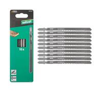 wolfcraft 8032100 - Lames de scie sauteuse, coupe rapide - Lame bimétallique avec queue en T - Idéale pour le bois contenant des matériaux étrangers - Profondeur de coupe 65 mm