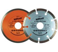 wolfcraft 8390000 2 Disques Diamant à Tronçonner Ø 110 Mm, Alésage 22,2 Mm, en 13236 : 1 Disque Segmenté + 1 Disque à Carrelage,argent