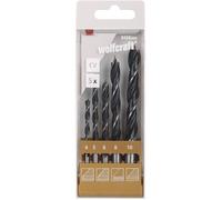 Wolfcraft 8458000 Jeu de forets pour le bois 5 pièces 4 mm, 5 mm, 6 mm, 8 mm, 10 mm tige cylindrique 1 set