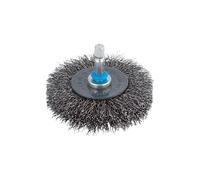 wolfcraft Brosse Métallique Circulaire 75x20 mm, Disque en Fil d'Acier | Brosse rotative torsadée robuste pour perceuse, idéale pour décaper le métal et la pierre, tige de 6 mm, 2101000