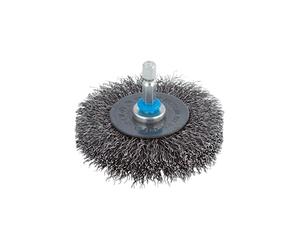 wolfcraft Brosse Métallique Circulaire 75x20 mm, Disque en Fil d'Acier | Brosse rotative torsadée robuste pour perceuse, idéale pour décaper le métal et la pierre, tige de 6 mm, 2101000