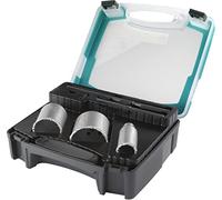 wolfcraft Coffret de Trépans Maçonnerie - 3 Scies Cloches et 2 Forets | Set de trépan carbure ø 33, 53, 68 mm, profondeur 55 mm, forets centreurs 140 et 220 mm, coffret plastique 1003000