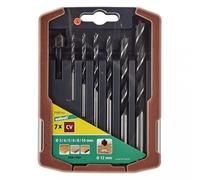 wolfcraft Jeu de mèches hélicoïdales à bois, Ø 3-10 mm, 7 pièces I 7107000 I 6 mèches hélicoïdales à bois of avec fraise à lamer pour percer le bois tendre