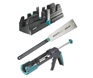 wolfcraft Kit "Installation de plinthes" Scie à main, MG200, Fausse équerre | Ensemble de 3 outils avec scie japonaise, fausse équerre et pistolet à cartouche MG 200 pour poses de plinthes, 6977000