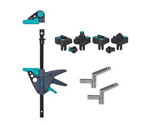 Wolfcraft Lot de Serrage | 3036000 Valet de Serrage et Serre-joint Pro 65-150 W | 6176000 Brides de Serrage Rapide - Perforations 20 mm - 2 pièces | 6166000 Mâchoires de Serrage en Pointe - 4 pièces