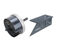 wolfcraft Scie Cloche Multi-lames - Scie Cloche 6 Lames - Profondeur de Coupe 23 mm - ø 25, 32, 40, 45, 54, 65 mm queue 6 pans 8 mm & Équerre 3D d'onglet 150 x 275 x 66 mm - Traçage angle de 45° à 90°