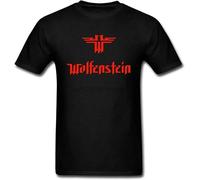 Wolfenstein Game Red Logo Black T Shirt for Men Fashion O-Neck Cotton Tops T Shirt Autumn Tops Tees_2008 Manches Courtes(XX-Large)