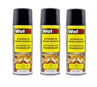 Wolfix Activateur Spray 3 pièces 200ml pour Colle Cyanoacrylate Super Glue Extra Forte - Accélérateur de Colle Forte Tout Support - Convient pour le MDF, les métaux, le plastique, le verre, le cuir