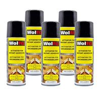 Wolfix Activateur Spray 5 pièces 200ml pour Colle Cyanoacrylate Super Glue Extra Forte - Accélérateur de Colle Forte Tout Support - Convient pour le MDF, les métaux, le plastique, le verre, le cuir