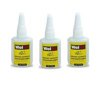 Wolfix Lot de 3 tubes de colle instantanée extra forte 50g - Colle universelle pour réparations professionnelles - Colle idéale pour tissu, montage, textile et céramique