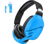 WolfLawS Casque de jeu sans fil avec micro pour PS5 PC PS4 Bleu | Casque de jeu 2,4 G/Bluetooth, microphone antibruit, connecteur USB et de type C, mode filaire pour manette
