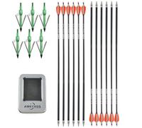 wolfman 12 flèches Carbone 30 Pouces, diamètre intérieur 6,2 mm, droiture ±0,006 Pouce, rigidité 500, avec 6 Pointes de flèche pour la Chasse en extérieur et Le tir sur Cible (Orange-Blanc)