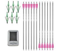 wolfman 12 flèches Carbone 30 Pouces, diamètre intérieur 6,2 mm, droiture ±0,006 Pouce, rigidité 500, avec 6 Pointes de flèche pour la Chasse en extérieur et Le tir sur Cible (Rose-Blanc)
