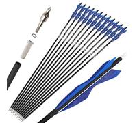 wolfman 12X Tir à l'arc Flèche de Carbone Spine 500 Flèche Carbone Flèche Arc Flèche Chasse avec 5" Plume Naturelles Flèche pour Arc Classique Arc a Poulies de Chasse (33 inch, 3 Bleu)