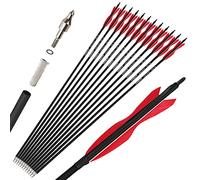 wolfman 12X Tir à l'arc Flèche de Carbone Spine 500 Flèche Carbone Flèche Arc Flèche Chasse avec 5" Plume Naturelles Flèche pour Arc Classique Arc a Poulies de Chasse (32 inch, 2 Rouges 1 Noir)