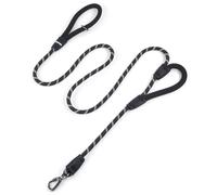 Wolfone Laisse pour Chien Noire 2,1 m Double poignée rembourrée | Mousqueton en métal verrouillable, Pinces en silicone durable, Corde réfléchissante, Pour chiens de taille moyenne