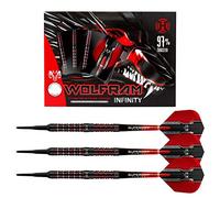 Wolfram Infinity Fléchettes 97 % tungstène | Jeu de fléchettes à pointe en acier| 21 g, 22 g, 23 g, 24 g, 25 g et 26g | Comprend des tiges Supergrip Fusion et des ailettes Prime de 100 microns-18gramm