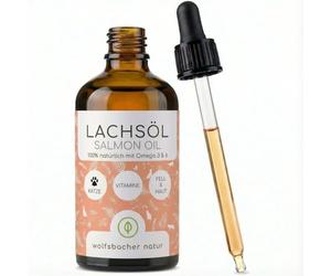 Wolfsbacher Natur Huile de Saumon pour Chat Oméga 3 EPA DHA 100 ML | L’amour du pelage commence dans sa gamelle : huile de poisson avec EPA et DHA à mélanger chaque jour à ses repas
