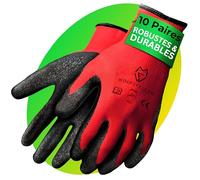 WOLFSFELLER Lot de 10 paires de gants de travail pour homme - Taille 10 - Gants de travail pour femme - Gants de jardinage pour homme - Gants mécaniciens avec revêtement en latex robuste