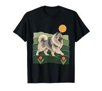 Wolfspitz en Silhouette avec des Tulipes T-Shirt