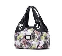 WolFum Sacs à main pour femmes à la mode, sacs à main élégants pour femmes, en cuir PU, grande capacité, sacs à main, sacs de fleurs pour femmes, double confort, Poignée noire/fleur verte