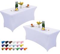 Wolfway Lot de 2 housses de table extensibles en spandex de 1,8 m, lavables et résistantes aux plis, nappe de cuisine en spandex ajustée rectangulaire pour fête, banquet, mariage, cocktail et festival
