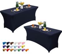 Wolfway Lot de 2 nappes de table extensibles rectangulaires en élasthanne lavables et résistantes aux plis pour cuisine - Nappe de table ajustée pour fête, banquet, mariages, cocktail et festival, 1,2